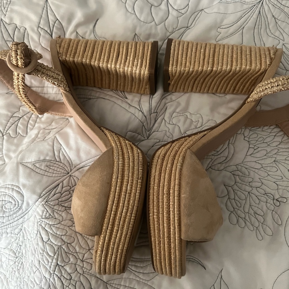 Steve Madden Beige Raffia Wedge Sandals - Picture 3 of 11